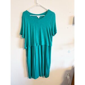 J. Jill Lagoon Green Short Sleeve Layered Dress With Pockets